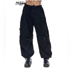 black parachute cargo pants (Jaded London)